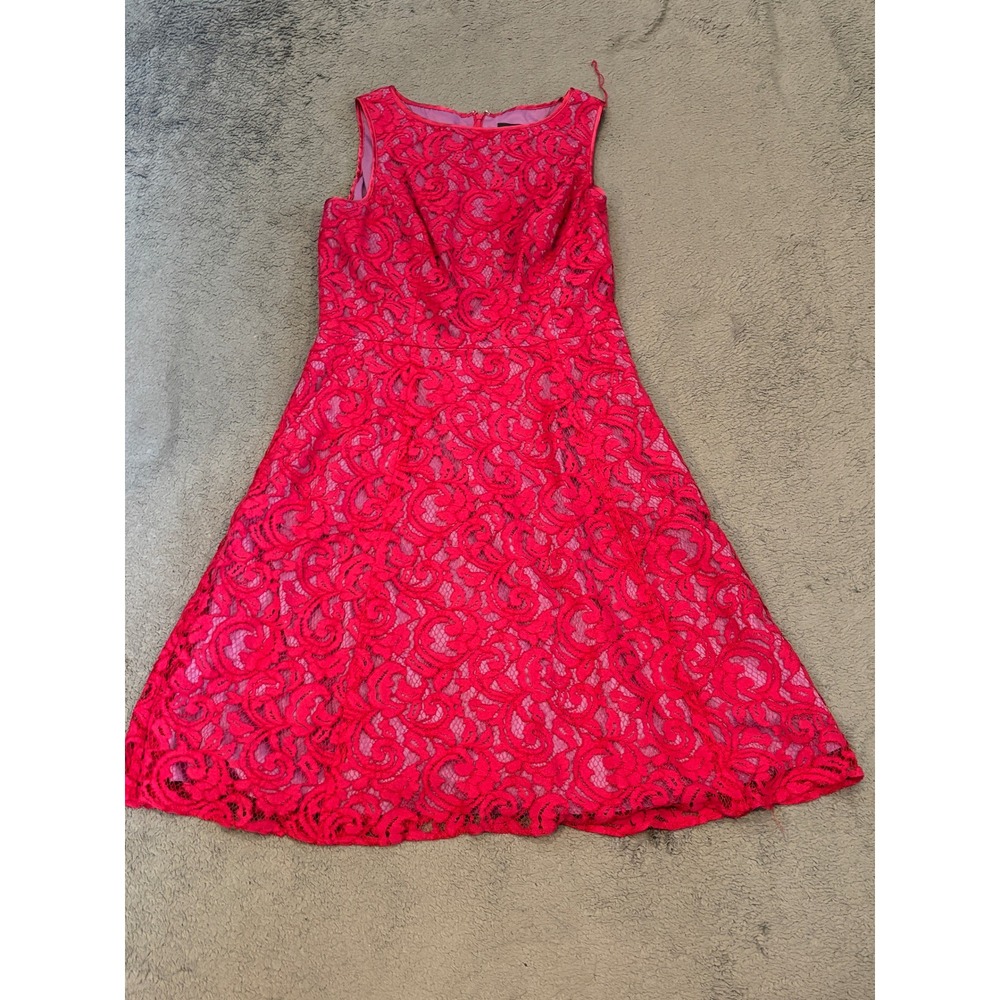 Adrianna Papell Pink Floral Lace Sleeveless Fit Flare Cocktail Dress Size 10